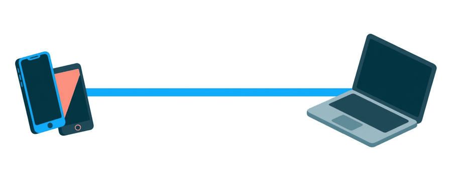 Illustration: a line splitting into two branches, one ending at two phones and one at a laptop