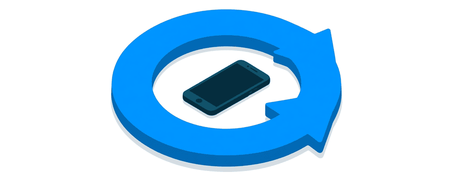 Illustration: a thick blue circular arrow with a small navy smartphone resting inside it