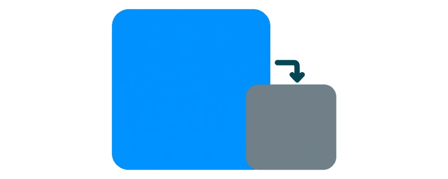 Illustration: a large blue square with an arrow pointing to a much smaller grey copy of it