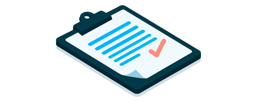 Illustration: a plain clipboard board lying flat with three short blue lines and one coral tick