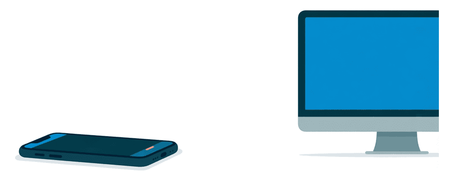 Illustration: a smartphone on the left and a desktop monitor far to the right with empty space between them