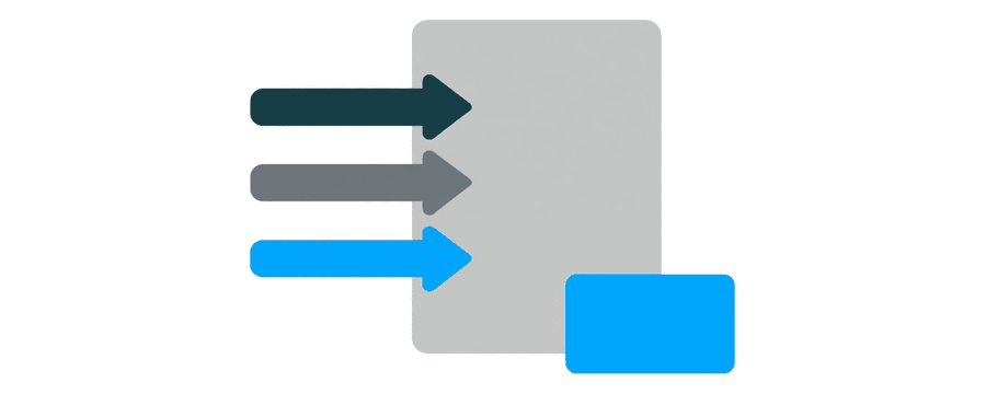 Illustration: three grey arrows pointing at a document page and one blue arrow pointing at a card
