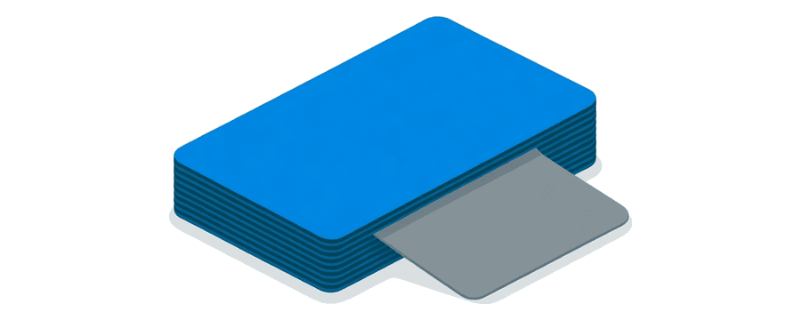 Illustration: a stack of blue cards with one grey card slipping out from the bottom