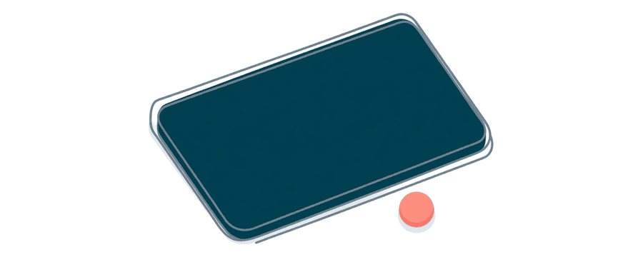 Illustration: a single large empty card outline alone on a white surface with one coral dot beside it