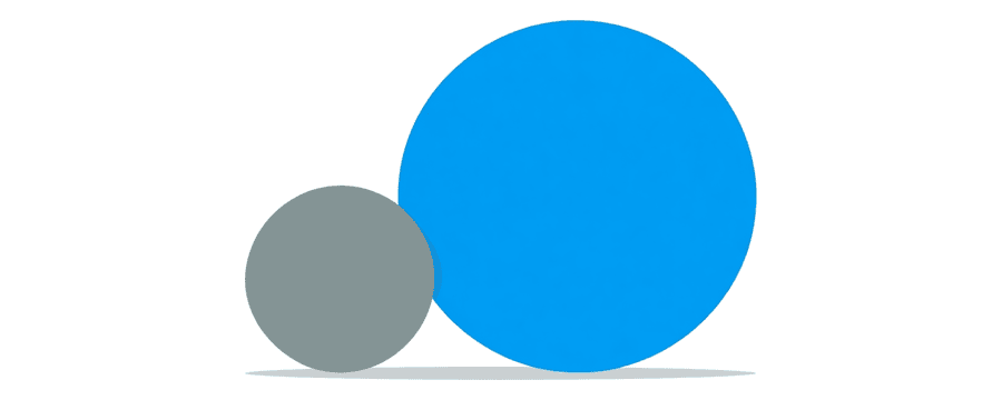 Illustration: a small grey circle beside a much larger bright blue circle