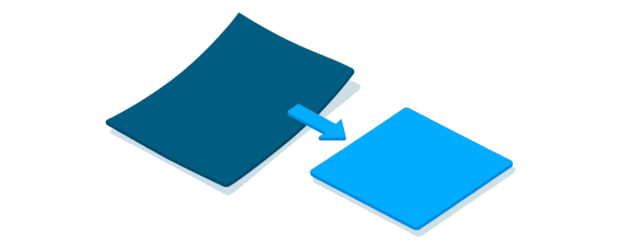 Illustration: a crooked sheet of paper with a blue arrow pointing to a straightened sheet