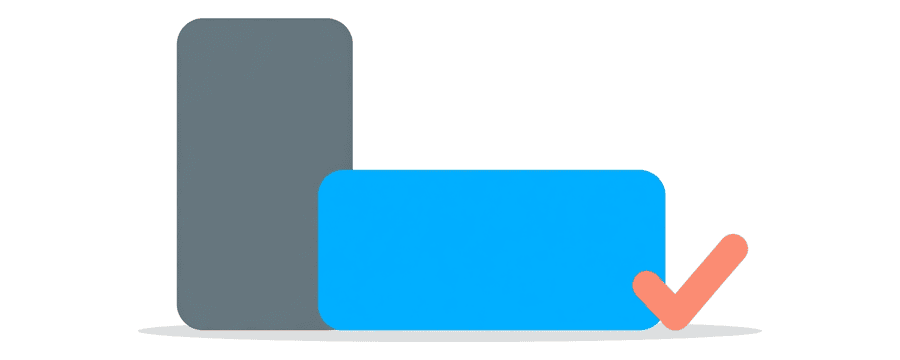 Illustration: a tall grey rectangle and a wide blue rectangle with a coral tick beside the wide one
