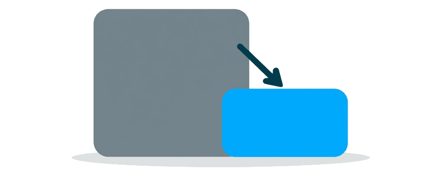 Illustration: a large grey square with an arrow pointing to a much smaller blue square