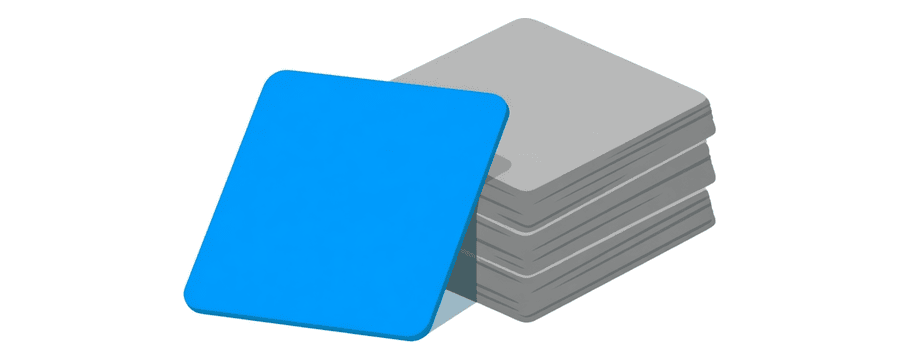 Illustration: one blue card beside a stack of three grey cards