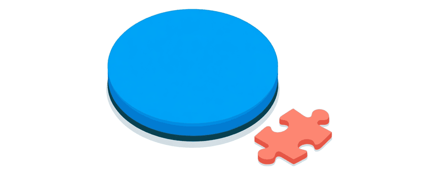 Illustration: a plain blue disc lying next to a small coral puzzle piece