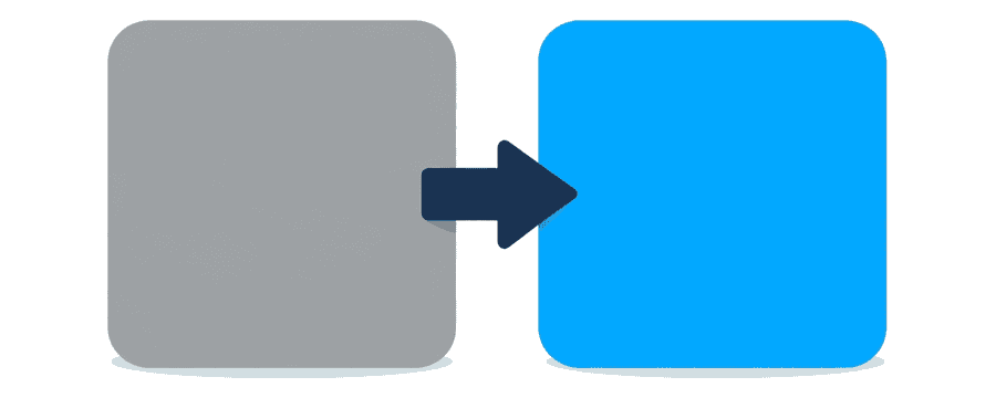 Illustration: a grey card with a short arrow pointing to a blue card beside it