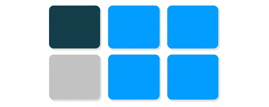 Illustration: a grid of six cards, the three on the right blue and the three on the left grey