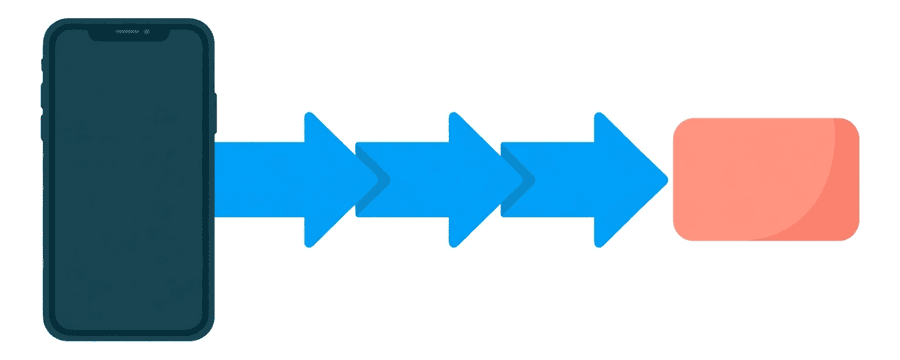 Illustration: a smartphone with three straight blue arrows side by side, each ending at one plain rounded card