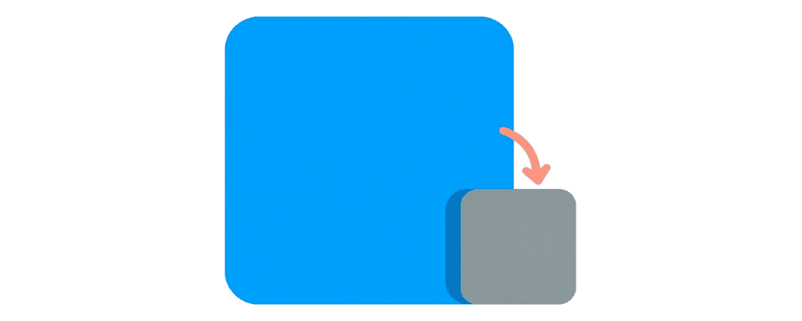 Illustration: a large blue square with an arrow pointing to a much smaller grey copy of it