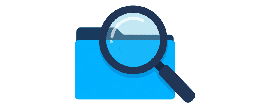 Illustration: a magnifying glass resting over a single blue file card
