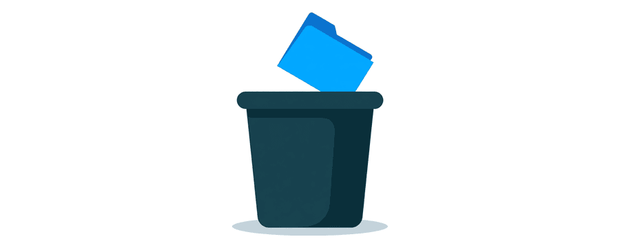 Illustration: an open waste basket with a small blue file card lifting away above it
