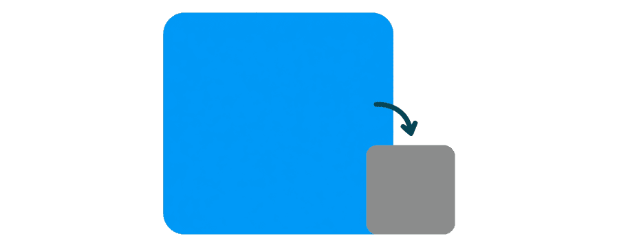 Illustration: a large blue square with an arrow pointing to a much smaller grey copy of it