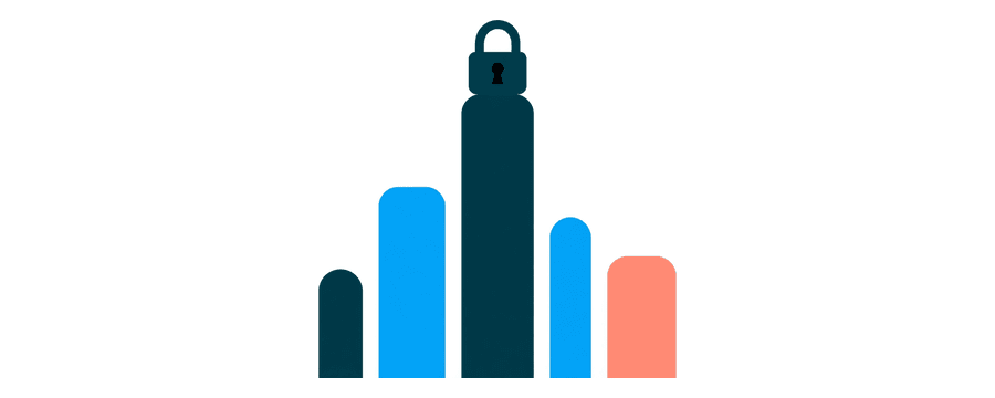 Illustration: plain bars of different heights, with a closed padlock on top of the tallest bar