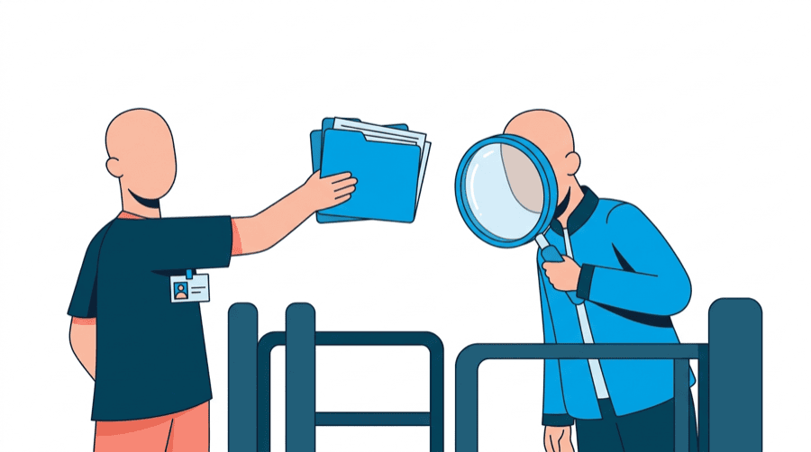 Illustration: a phone with two lanes, one ending in a stack of pages and the other on a clipboard on a laptop