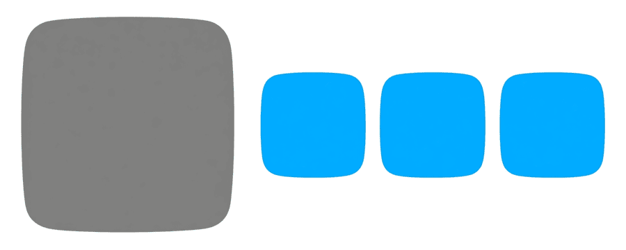 Illustration: one large grey square on the left and three smaller blue squares in a row on the right