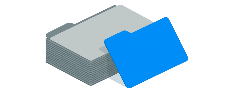 Illustration: a stack of grey file cards with one blue file card beside it