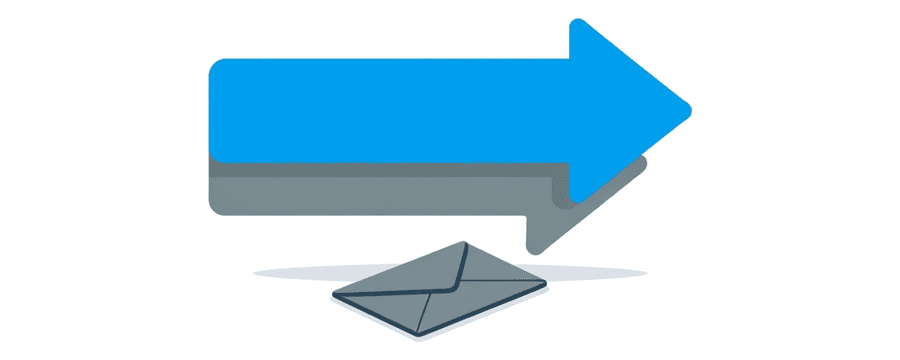 Illustration: two straight arrows side by side, one blue and one grey, with a plain envelope below