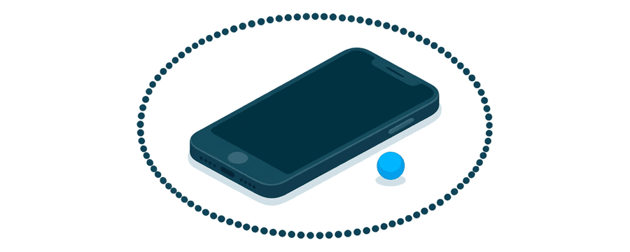 Illustration: a smartphone in the middle of a wide ring of small navy dots, with one bright blue dot close to it inside the ring