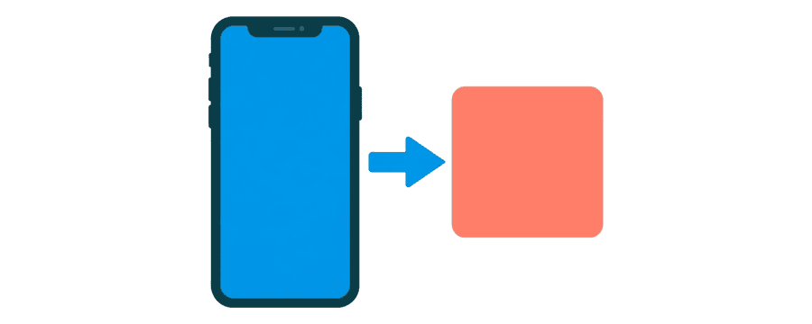 Illustration: a smartphone on the left and a coral square card on the right, with one straight blue arrow pointing at the smartphone