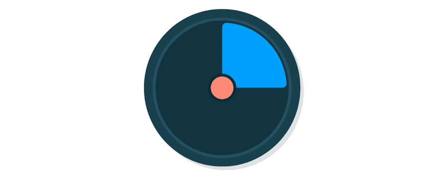 Illustration: a plain circular dial lying alone, with a navy rim, a small bright blue wedge and a coral dot at its centre