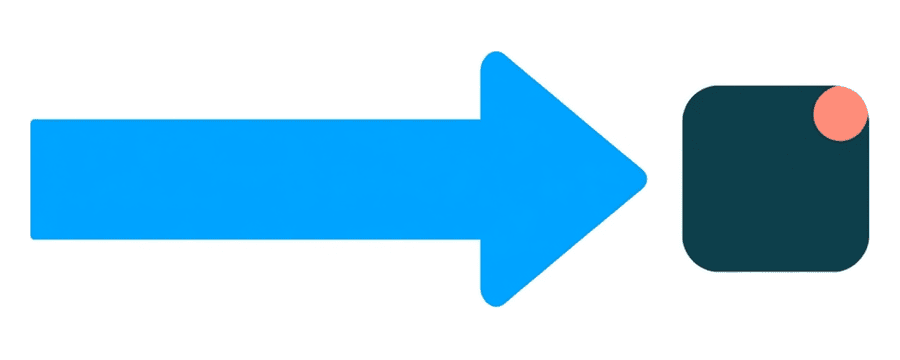 Illustration: two straight blue arrows side by side pointing right, both ending at one small navy rounded square with a coral dot in its corner
