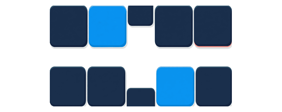 Illustration: two rows of rounded navy tiles, each row with one empty white gap in the middle where a tile would sit