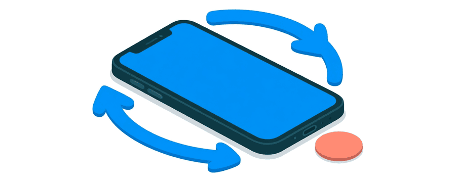 Illustration: a smartphone ringed by three blue circular arrows with a coral dot beside it
