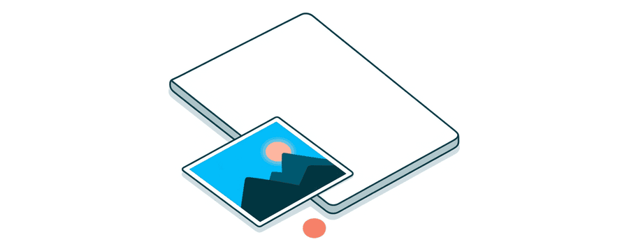 Illustration: a plain document page with a small landscape photo card resting on it