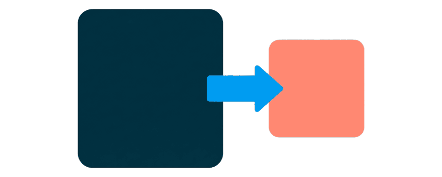 Illustration: a large navy picture card at the left and a much smaller coral one at the right, joined by a straight blue arrow pointing right