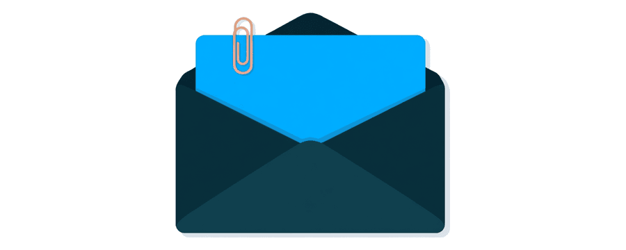 Illustration: a large navy envelope lying flat with an amber paperclip at its corner holding a blue file card