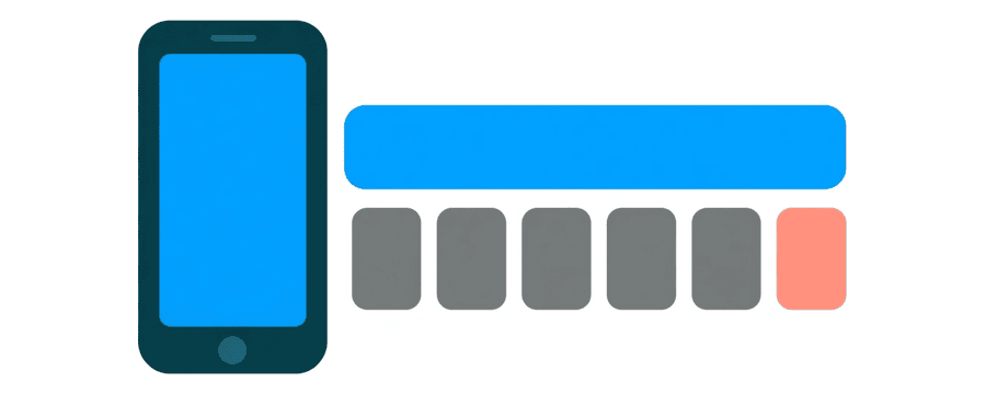 Illustration: a bar chart beside a phone, with one long blue bar at the top and short grey bars below
