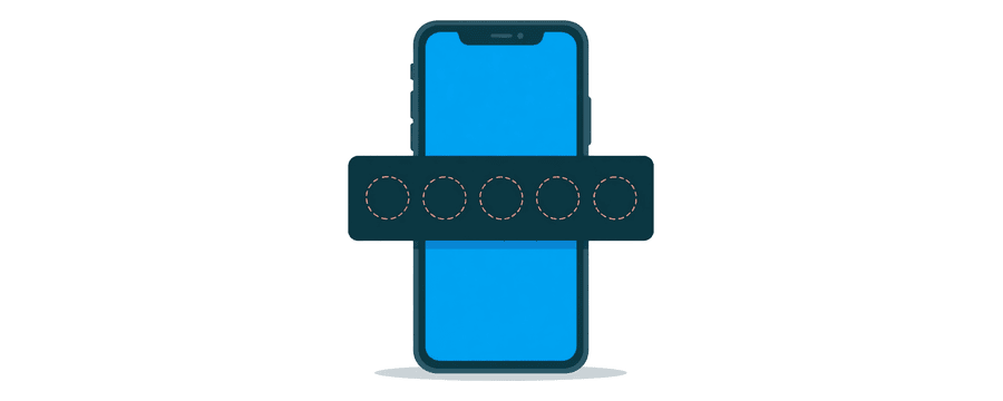 Illustration: a phone share panel showing a row of empty dashed circles