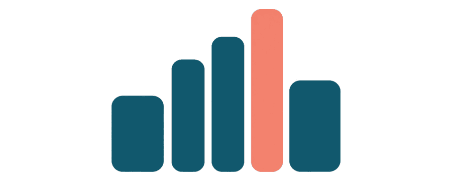 Illustration: five rounded vertical bars of different heights, the tallest one coral