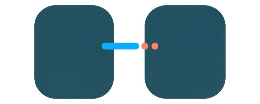 Illustration: two rounded navy rectangles joined by a blue line with a dotted gap in its middle