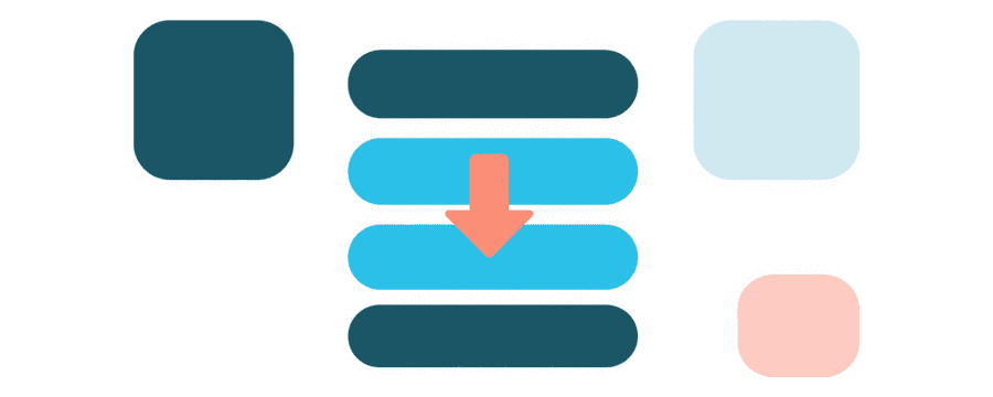 Illustration: three stacked rounded bars with a coral downward arrow below them