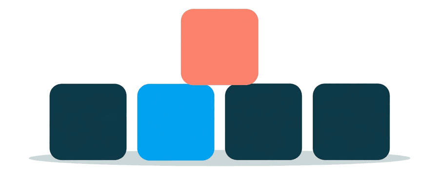 Illustration: four small navy squares in a row, with one coral square sitting slightly above the row
