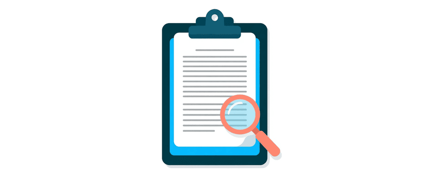 Illustration: a clipboard holding a crisp document page, with a small magnifying glass on its corner