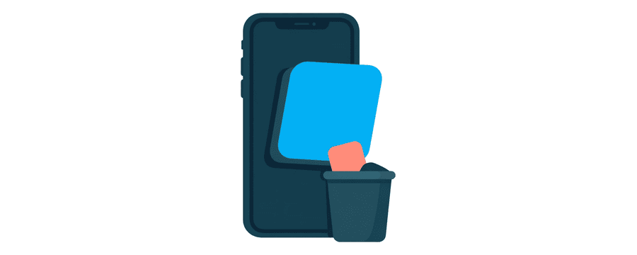 Illustration: an app tile lifted off a phone screen and dropped into a small bin