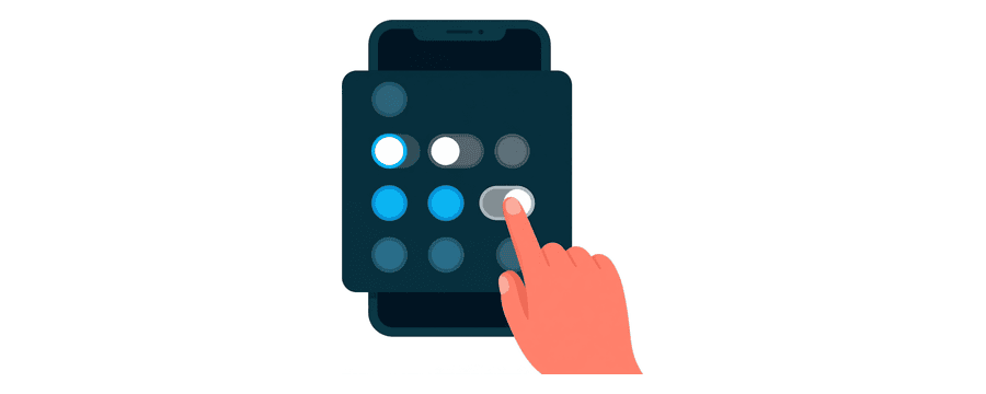 Illustration: a fingertip tapping a grey, switched-off tile in a phone quick settings panel