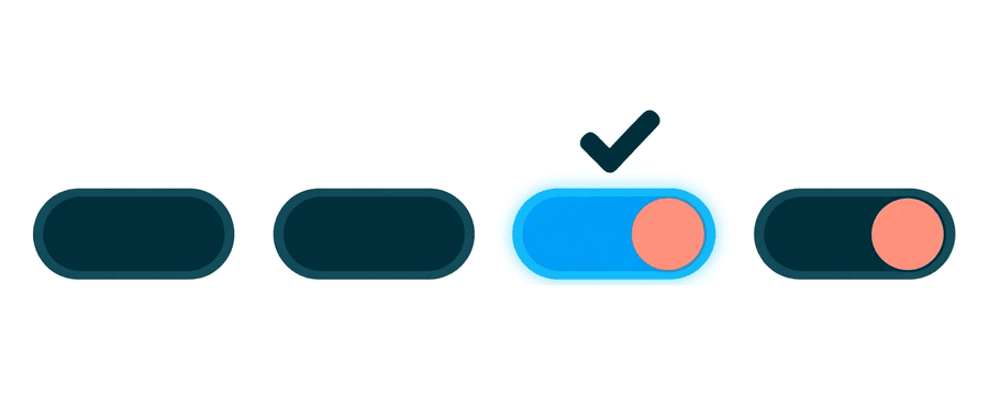Illustration: four switches in a row with the third one highlighted and a check mark above it