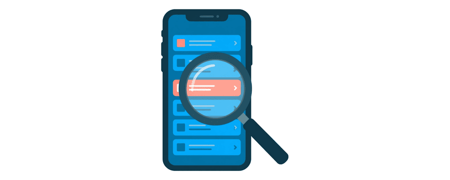 Illustration: a magnifying glass over one highlighted row in a phone settings list