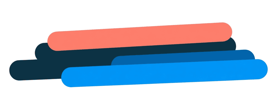 Illustration: five horizontal bars of different lengths stacked, the longest at the top in coral and the shorter ones below in navy and blue