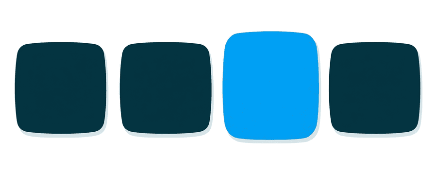 Illustration: four rounded tiles in a row, with the second one bright blue and slightly larger