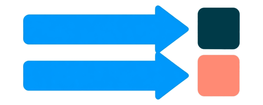 Illustration: two straight blue arrows side by side, one ending at a small navy square and the other at a small coral square