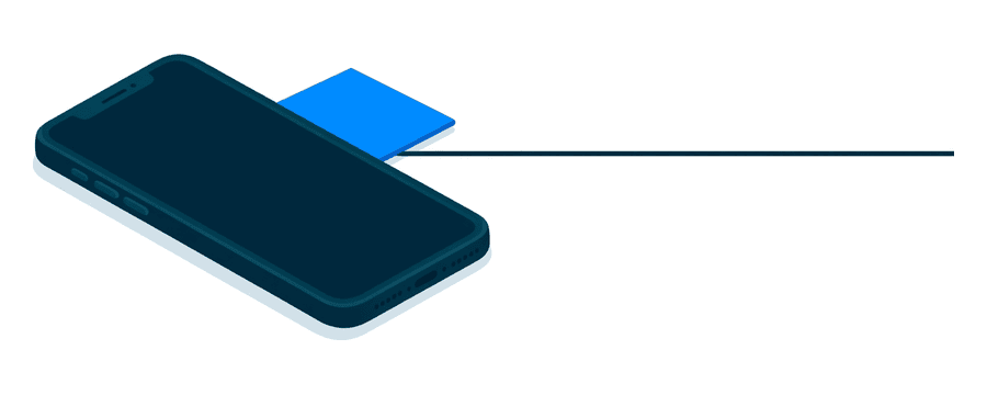 Illustration: a smartphone with one small blue tile on the left, and a thin navy line running out into empty white space